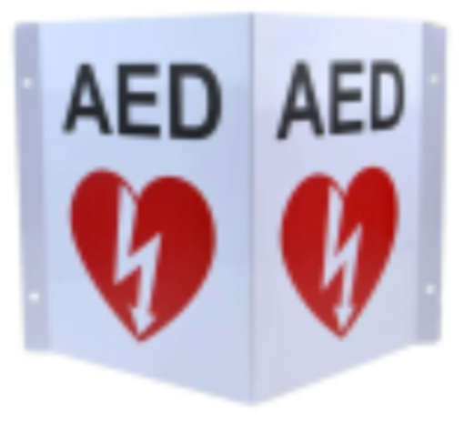 AED Sign aluminium V-Shape Wall Sign - White Rad